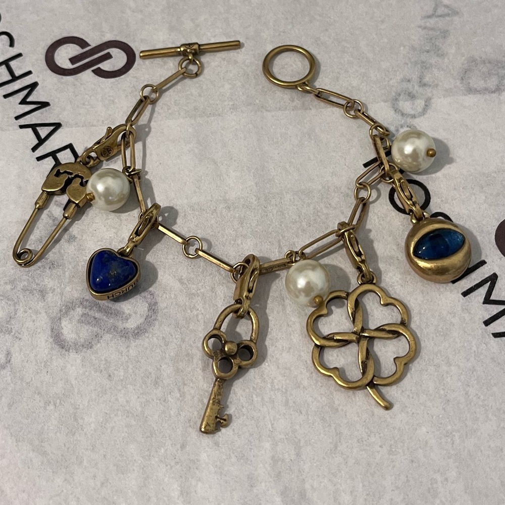 TORY BURCH PRE-LOVED AUTHENTIC RARE VINTAGE ICONIC CHARM ATTACHED CHAIN BRACELET